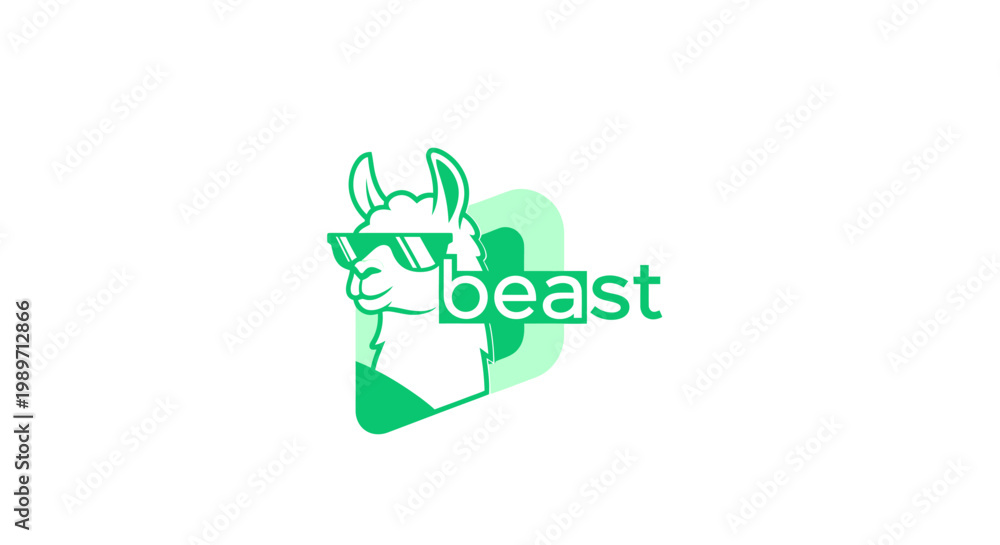 Fototapeta premium Hip green llama character wearing sunglasses, stylized graphic design element with 