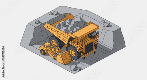 Heavy mining machinery at work in an open-pit mine.
