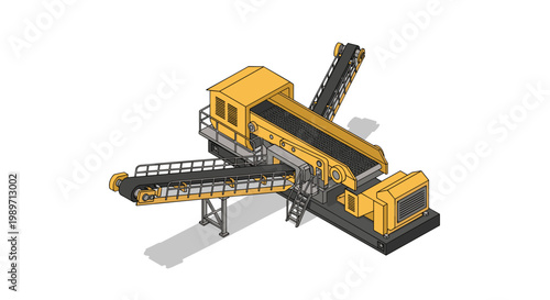 Isometric illustration of a large industrial mobile crushing and screening plant for mining operations.