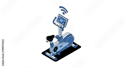 Isometric illustration of a smart exercise bike with Wi-Fi connectivity.