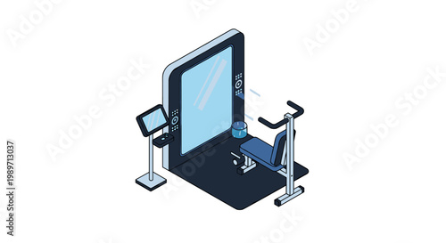 Isometric illustration of a smartphone with an exercise bike inside.
