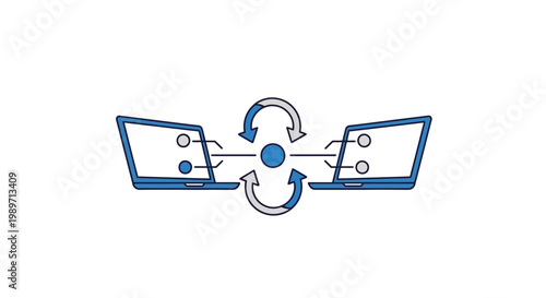 Two laptops with exchange symbol.