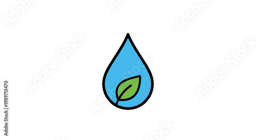 Water Drop with Green Leaf Inside.