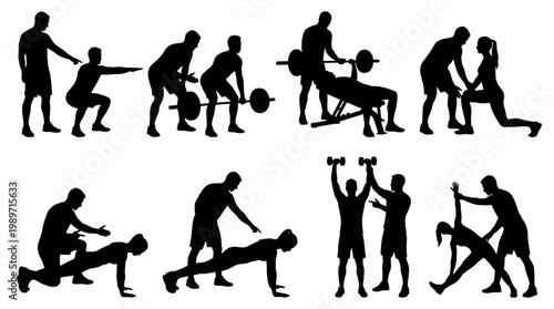 People doing various exercises together fitness.