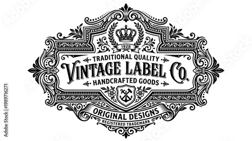 vintage label company logo, traditional quality handcrafted goods