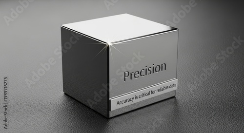 Polished Metal Cube Symbolizing Precision on Textured Surface
