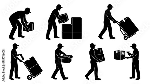 delivery, moving workers with boxes