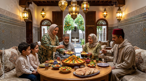 Moroccan Family Sharing Traditional Couscous Meal