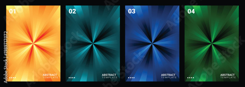 Abstract posters. Set of blurred radial backgrounds. Bright gradient stripes. Defocused color templates for creative graphic design. Vector illustration.