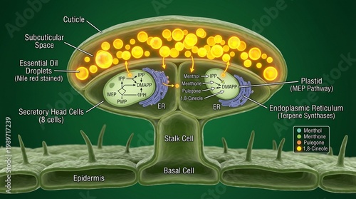 Glandular Trichome Essential Oil Biosynthesis Diagram