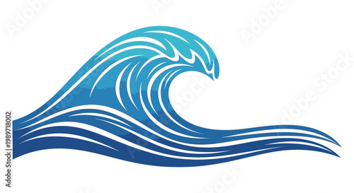 Stylized blue ocean wave illustration isolated on white background