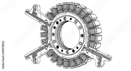 Technical illustration of an electric motor stator component
