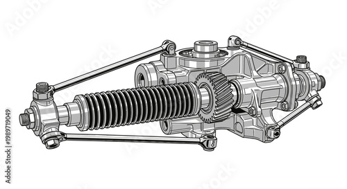Technical illustration of mechanical gear and spring assembly