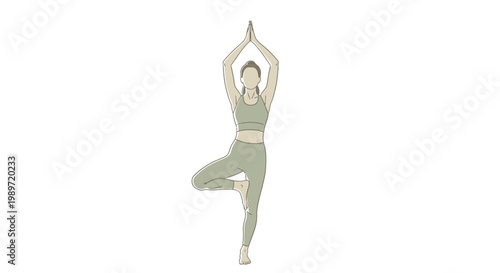 Woman practicing yoga tree pose on white background