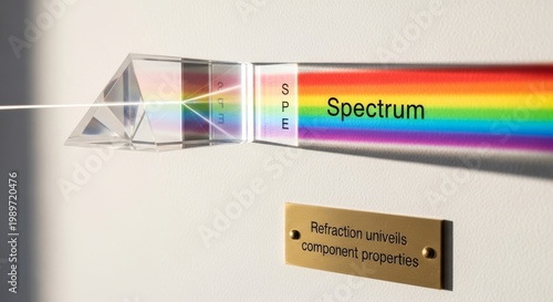 Prism refracting light into a vibrant color spectrum