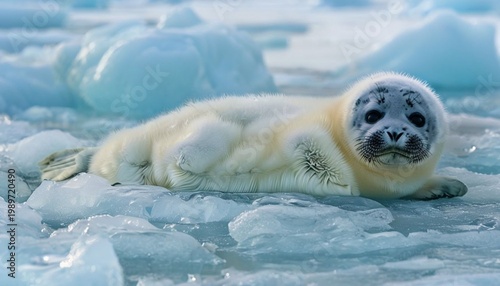 Adorable Harp Seal Pup Resting On Arctic Ice