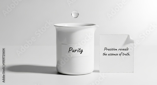 Pristine White Beaker with Droplet and Text
