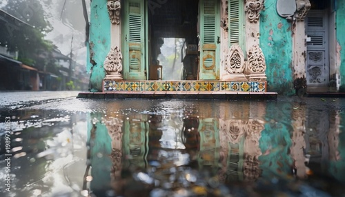 Ethereal Reflection of Weathered Heritage in Ancient Streets