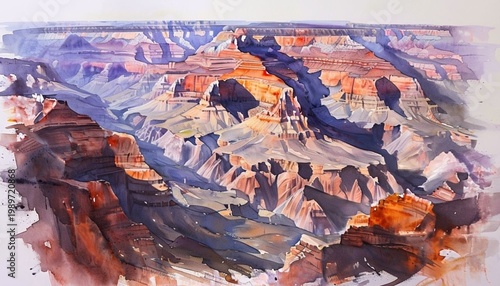 Grand Canyon Morning: A Vibrant Watercolor Landscape Study