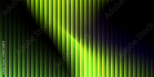 Abstract futuristic soundwave made of glowing green vertical light bars forming a smooth wave pattern, neon green gradient glow.Illustrated mirror art project vector