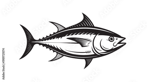 Tuna Fish Side View Illustration Isolated On White For Seafood Concepts