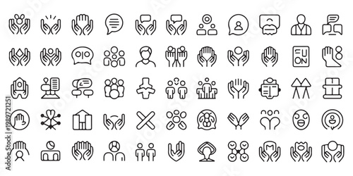 People Care and Social Connection Line Icons