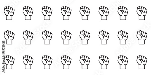 Seamless Grid of Raised Fist Outline Icons for Social Justice