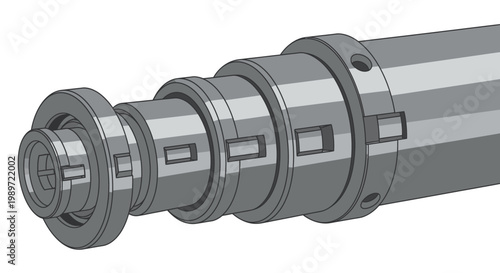 Multi stage telescopic hydraulic cylinder mechanical engineering illustration