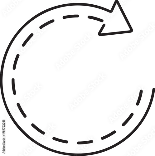 Dashed circular arrow in black on white background