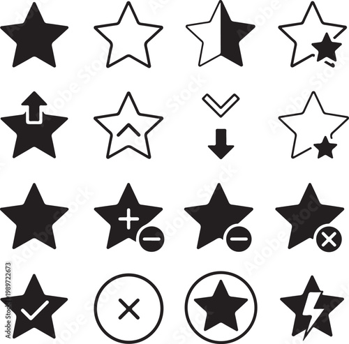 Set of 16 minimalist star and geometric on white background