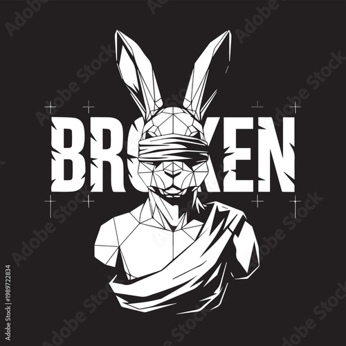 Grungy Urban Streetwear Design with Broken Bunny Mask and Bandages