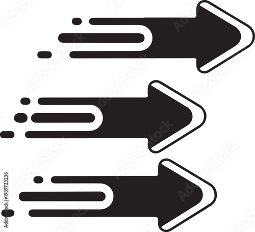 Three black triple arrow arranged vertically, traced style