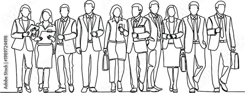 Diverse group of business people walking in sketch style