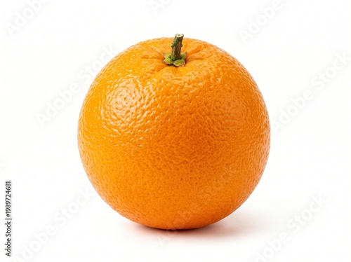 Fresh orange fruit with stem isolated on pure white background
