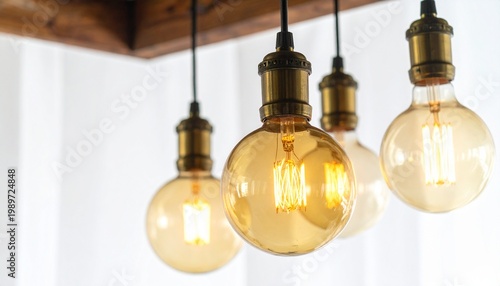 Vintage Edison Light Bulbs with Glowing Filaments Showcasing Warm Illumination and Industrial Photography Design