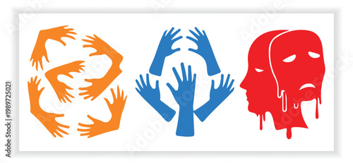 Emotional Faces and Hands Vector Set Expression Collection Design