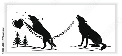 Wolf Breaking Chain Vector Freedom and Strength Concept Design
