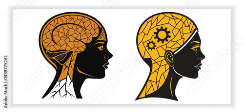 Human Brain Profile Silhouette Vector Mind and Thinking Concept Design