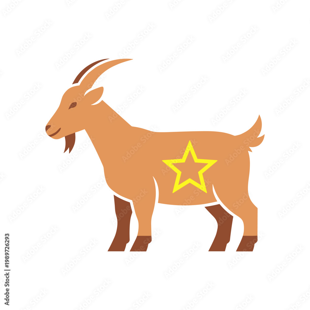 Fototapeta premium A stylized goat with a yellow star symbol on its side standing upright