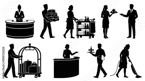 hotel staff silhouettes, hospitality workers