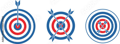 Archery targets with arrows bullseye and missed shots