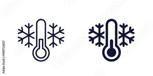 cold temperature icon with a thermometer, line and solid design