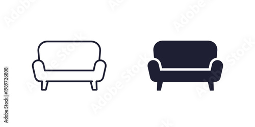 couch icons on white, sofa in line and solid design