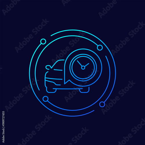 ride time icon with car and clock, linear design