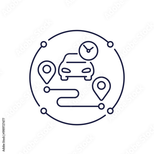ride time icon with car and route in line design