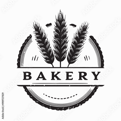 Classic Bakery Logo With Wheat Plant Vector Illustration On White Background