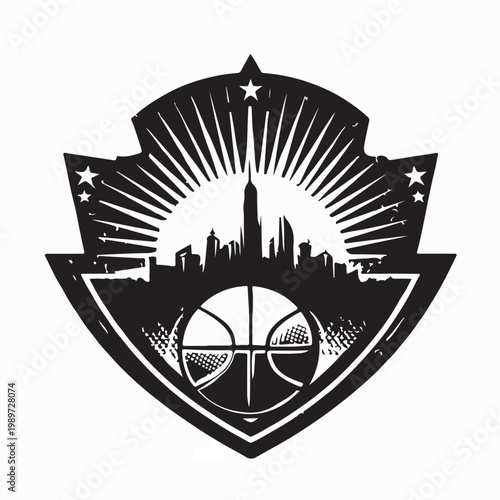 Downtown Basketball League Logo Vector Illustration On White Background