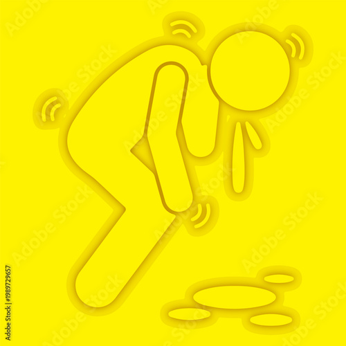 Person bending over feeling sick and about to vomit.