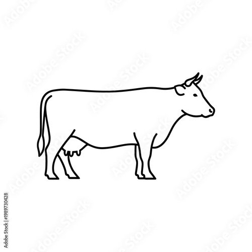 A simple line drawing of a cow with its calf grazing nearby