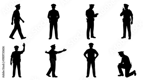 police officer silhouettes, various poses